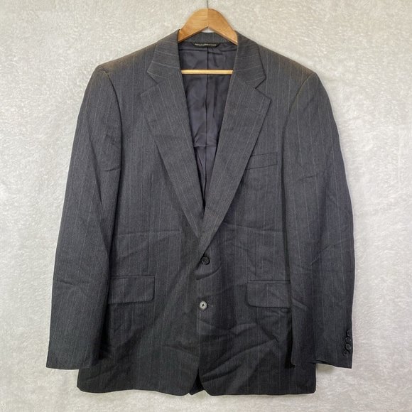 VINTAGE Samuelsohn Gray Striped Herringbone 42L‎ Sport Coat Suit Blazer Casual - Picture 1 of 12